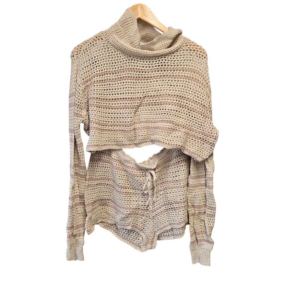 FREE PEOPLE Southampton Fauxchet Cotton Sweater Shorts Set FB Beach Pampas Med - Picture 4 of 8